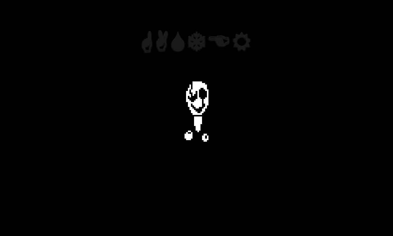 undertale mystery man sprite and the word GASTER in wingdings on black background